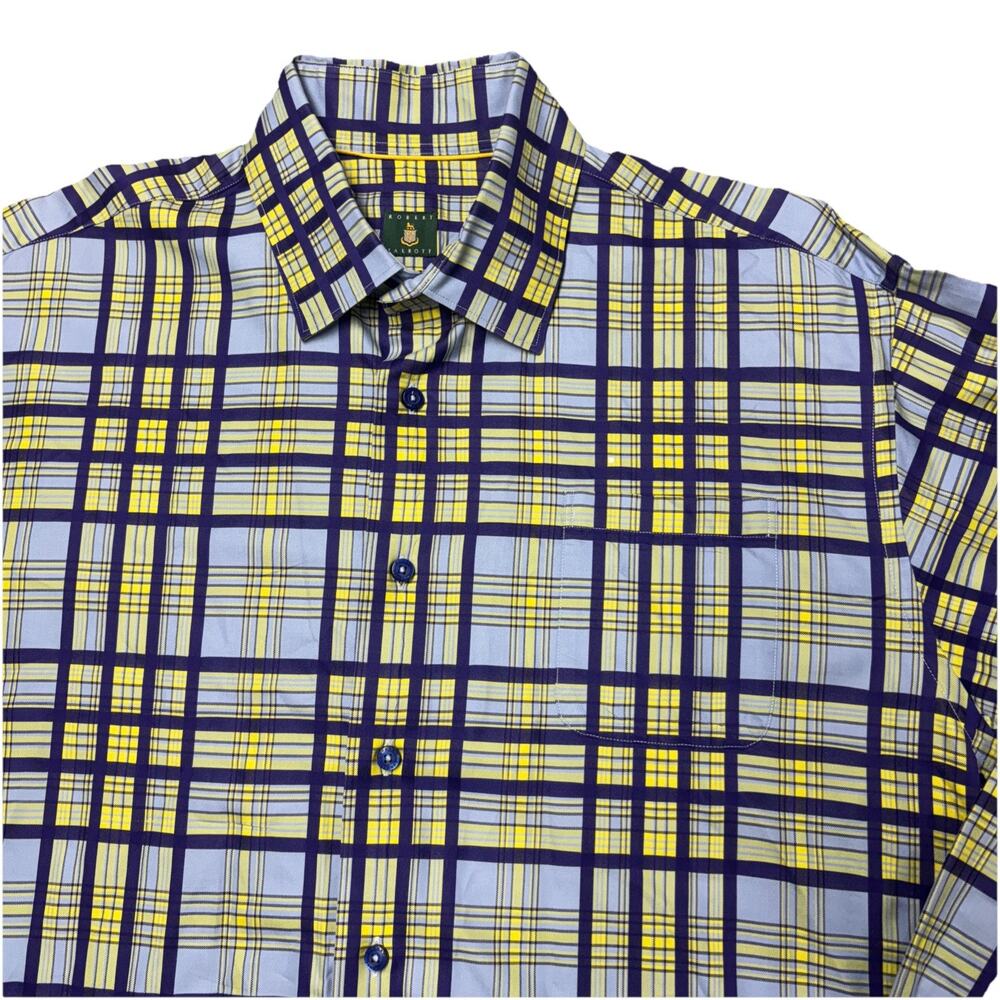 Robert Talbott Shirt Classic Plaid Purple Yellow L/S Button Up Mens Size XL